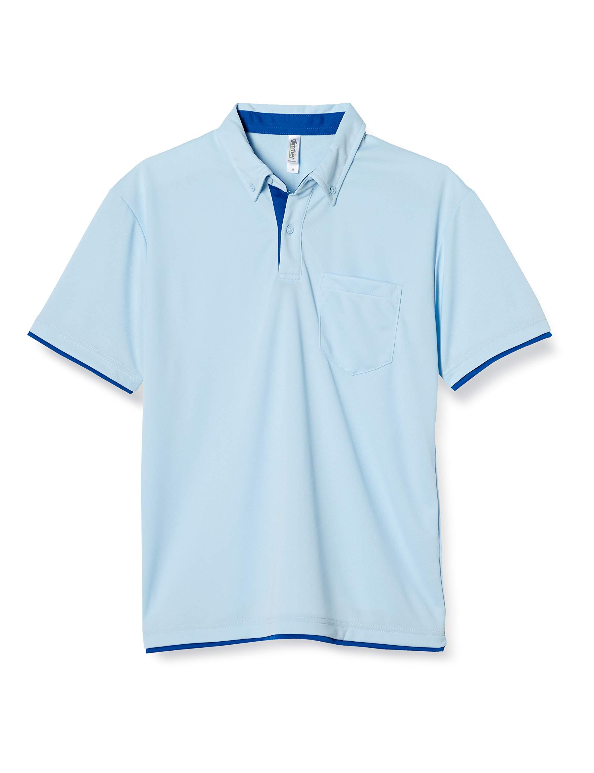 [Glimmer] Short Sleeve 4.4 oz Dry Layered Button-Down Polo Shirt [With Pocket] 00315-AYB Men's Light Blue × Royal Blue SS (Equivalent to Japanese Size SS)