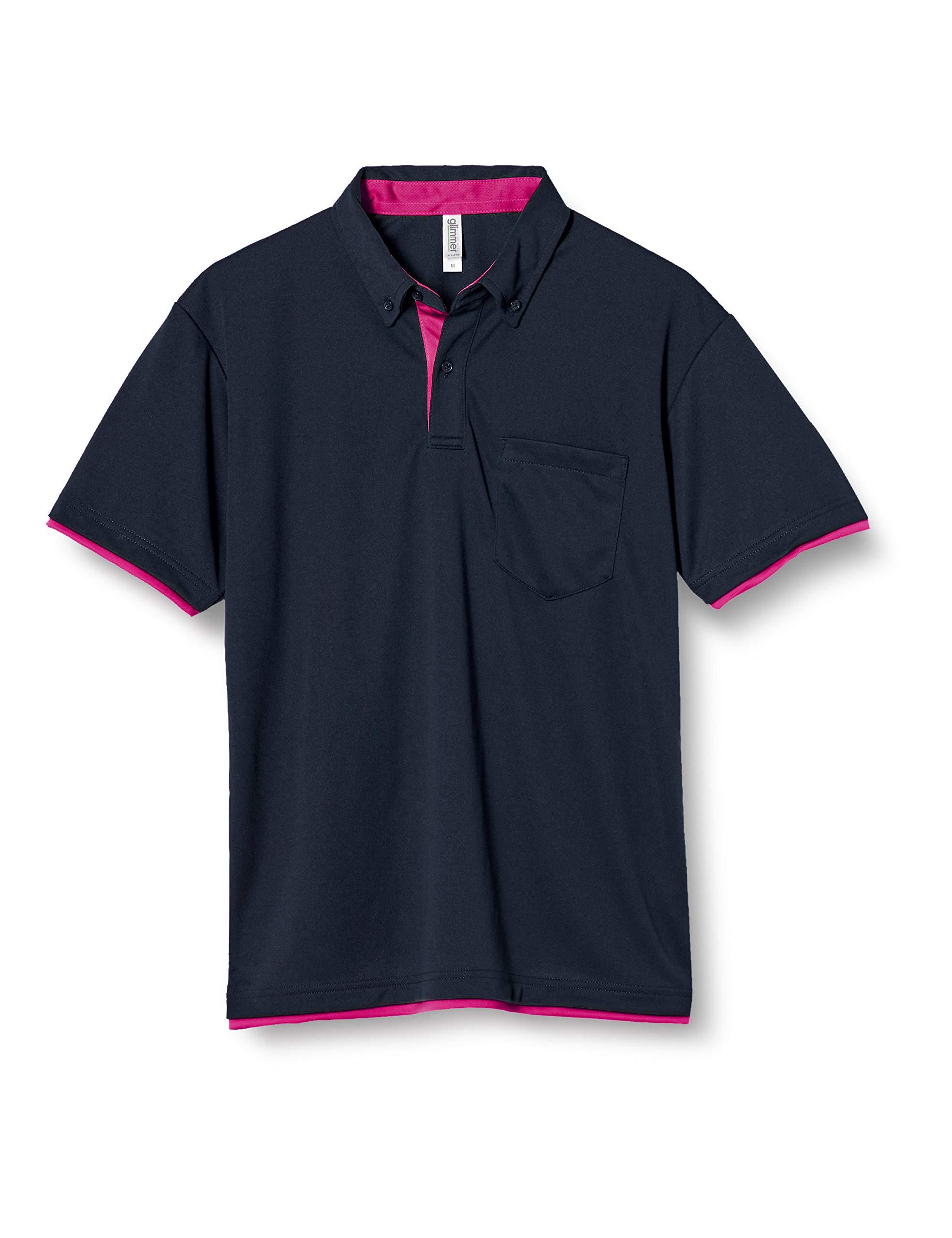 [Glimmer] Short Sleeve 4.4 oz Dry Layered Button-Down Polo Shirt [With Pocket] 00315-AYB Men's Navy/Hot Pink L