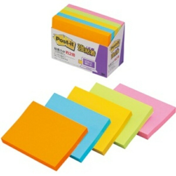 Post-it Notes, Strong Adhesive, Neon Colors, 75×100mm, 90 Sheets × 5 Packs, 657-5SSAN