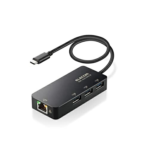 ELECOM Wired LAN Adapter USB3.1 Gen1 (USB3.0) Type-C to RJ45 Converter Adapter Gigabit USB Hub (USB-A ×3 Ports) MacBook Compatible  Black EDC-GUC3H2-B
