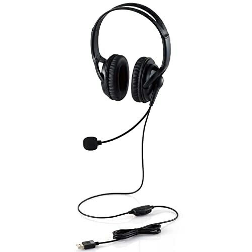 ELECOM Headset Wired Over-Ear with Microphone USB Connection [Mute Function Volume Control Flexible Arm] Lightweight Large Size Binaural 1.8m Black HS-HP02SUBK