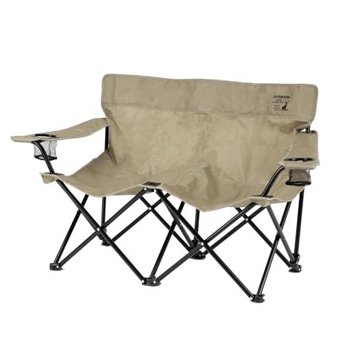 CAPTAIN STAG Outdoor Chair Bench with Drink Holder and Storage Bag CS Charman Khaki UC-1878