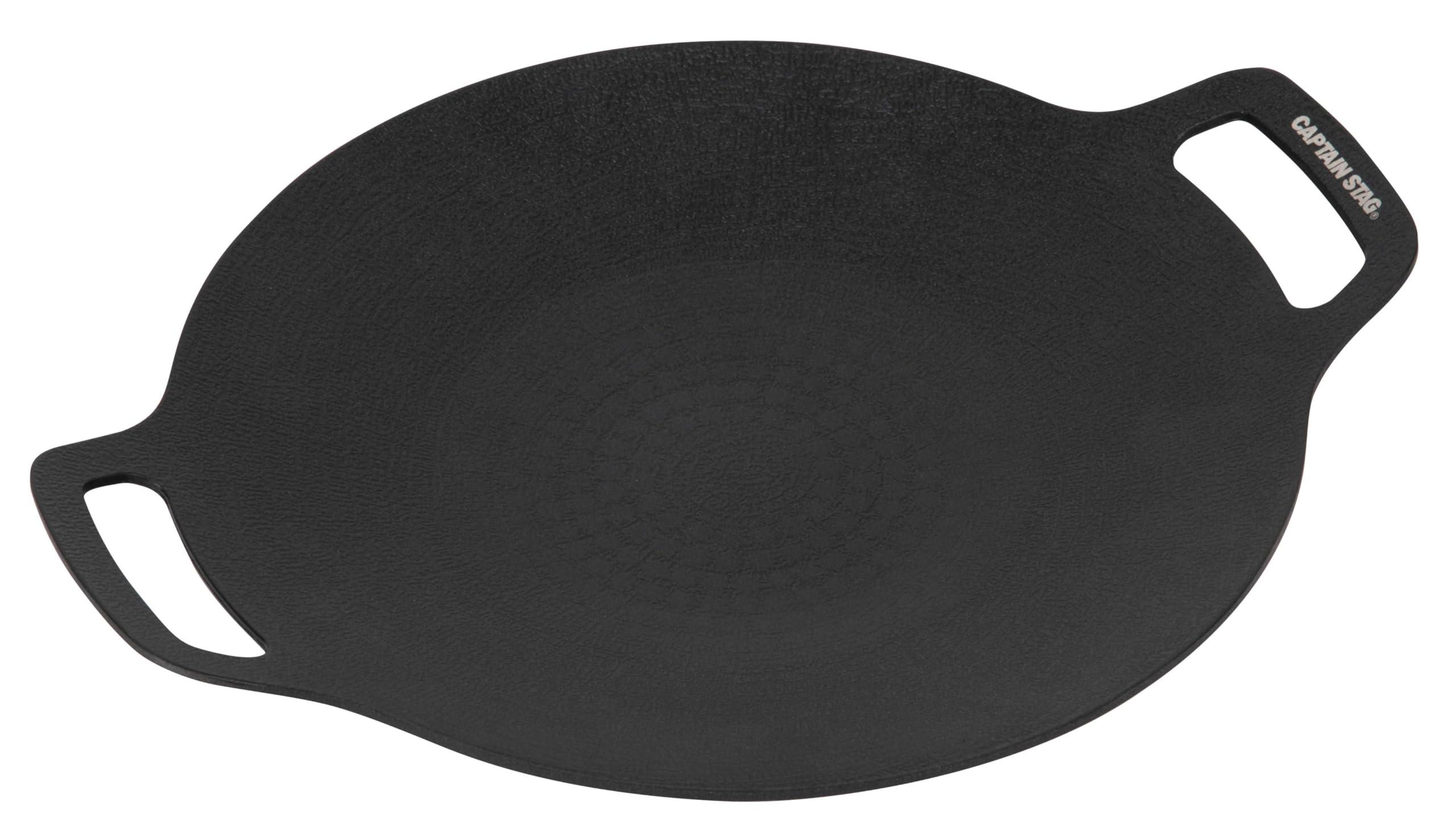 CAPTAIN STAG Outdoor Multi-Griddle Round Grill Plate 34cm Aluminum with Teflon Coating Compatible with All Heat Sources Black UG-1593