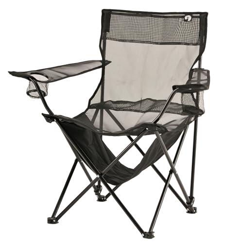 CAPTAIN STAG Outdoor Chair Lounge Chair Cool Mesh Relax Lounge Chair with Shelf Mock/Drink Holder/Back Pocket Black UC-1887