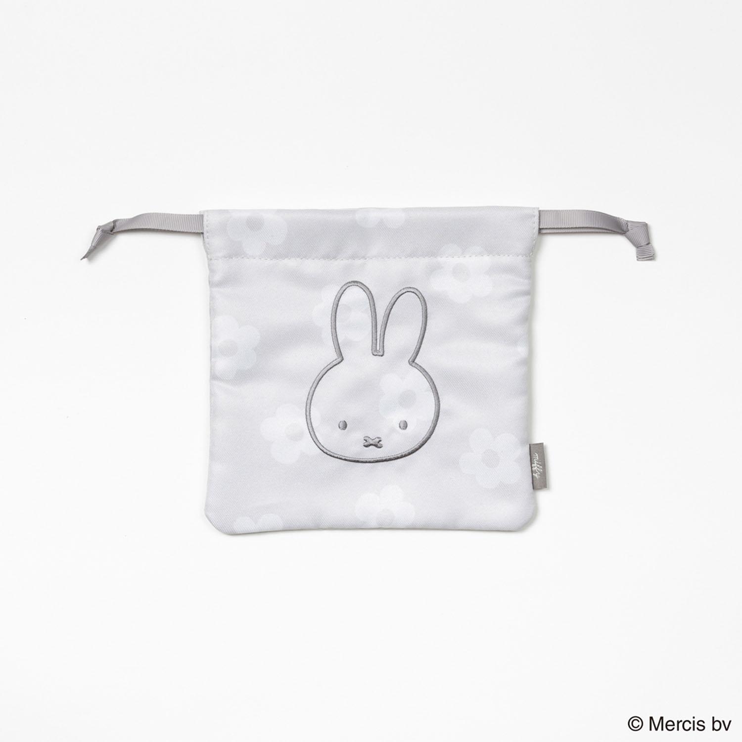 MIFFY FLOWER Drawstring Pouch Gray Miffy