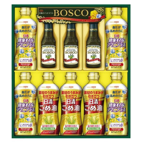 Nisshin Oillio Healthy Oil & Bosco Gift Set: Healthy Oil Flaxseed Plus, Rice Bran Oil & Bosco Extra Virgin Olive Oil C6179550