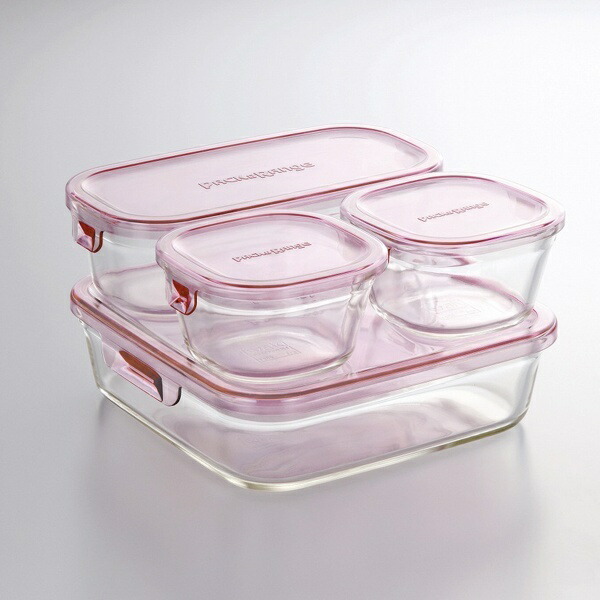 iwaki Heat-Resistant Glass Storage Container Pink 4-Piece Set Pack & Range PS-PRN-4P2