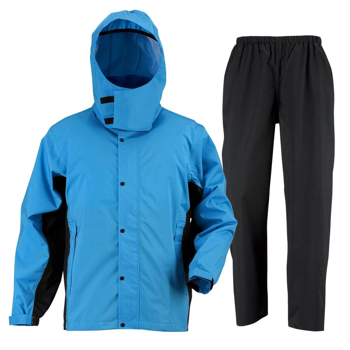 [Document] Rain Suit with Helmet-Compatible Hood, Breathable Waterproof, Turquoise M
