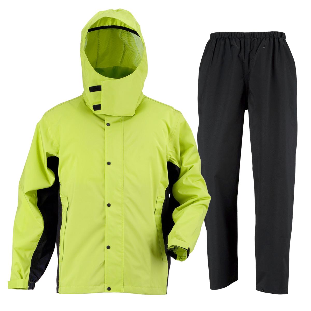 [Document] Rain Suit with Helmet-Compatible Hood, Breathable Waterproof, Lime, LL
