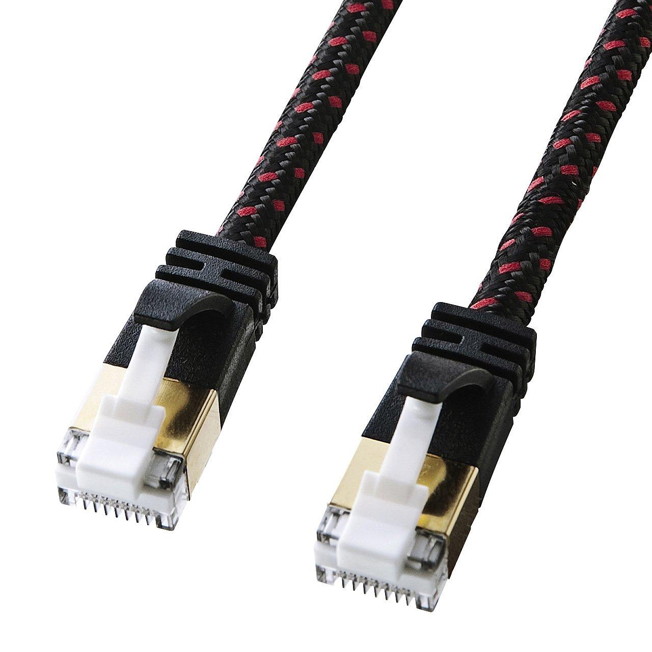 Sanwa Supply CAT7 Slim Mesh LAN Cable (1m) 10Gbps/600MHz RJ45 Clip-Proof Black & Red KB-T7ME-01BKR