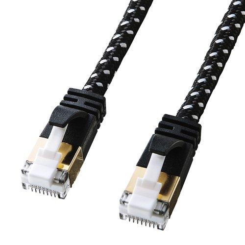 Sanwa Supply CAT7 Slim Mesh LAN Cable (1m) 10Gbps/600MHz RJ45 Clip-Proof Black & White KB-T7ME-01BKW