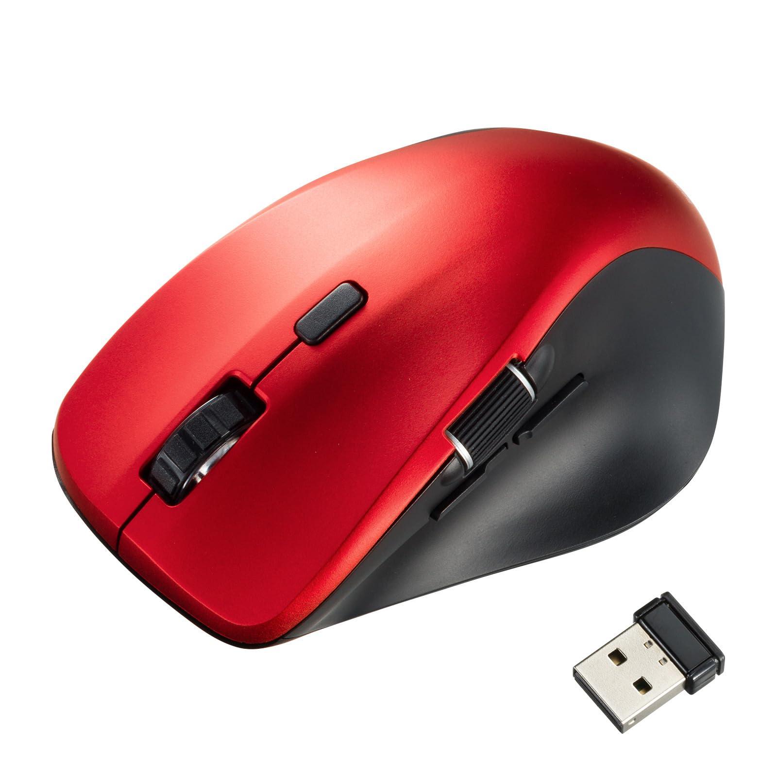 Sanwa Supply Silent Wireless Mouse (Side Wheel, 5 Buttons, Red) MA-WBS524R