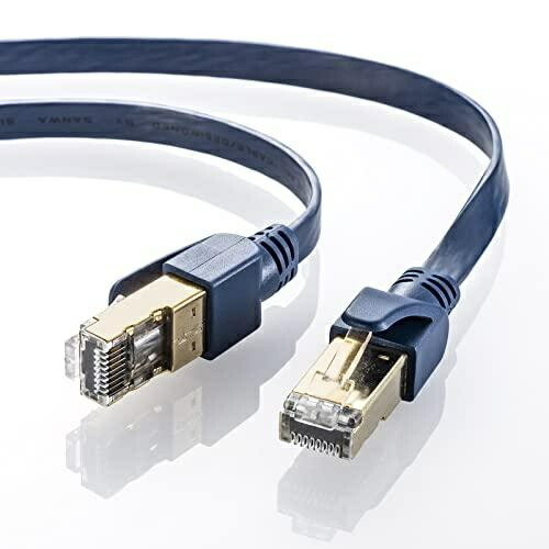 Sanwa Supply Category 6A Soldered Industrial Flat LAN Cable (Navy Blue, 10m) KB-HFL6A-10NV