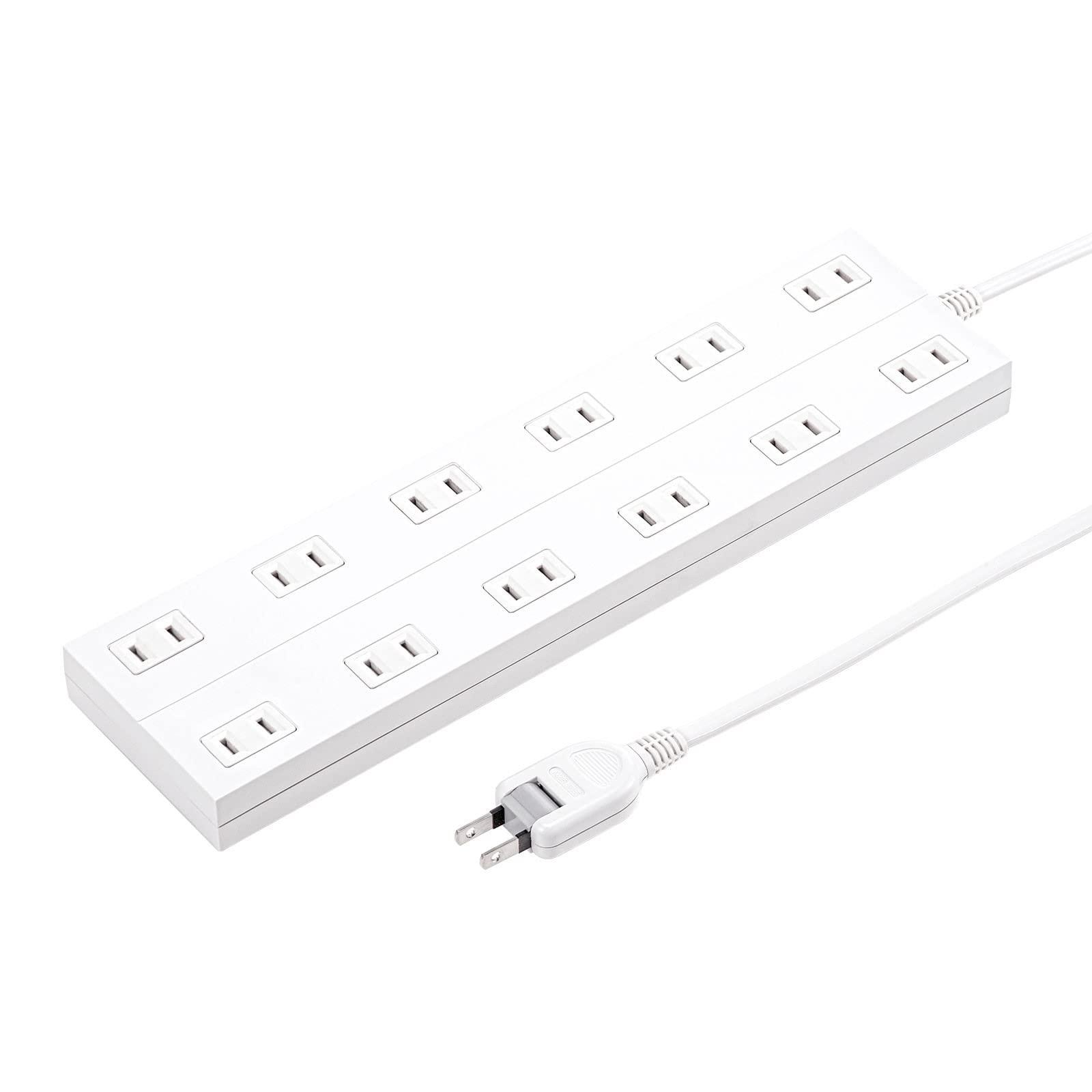 Sanwa Supply Power Strip 12 Outlets, 2P, 1m Length, Rear Magnet, Dust-Proof Shutters, Swing Plugs, White TAP-2312-1W