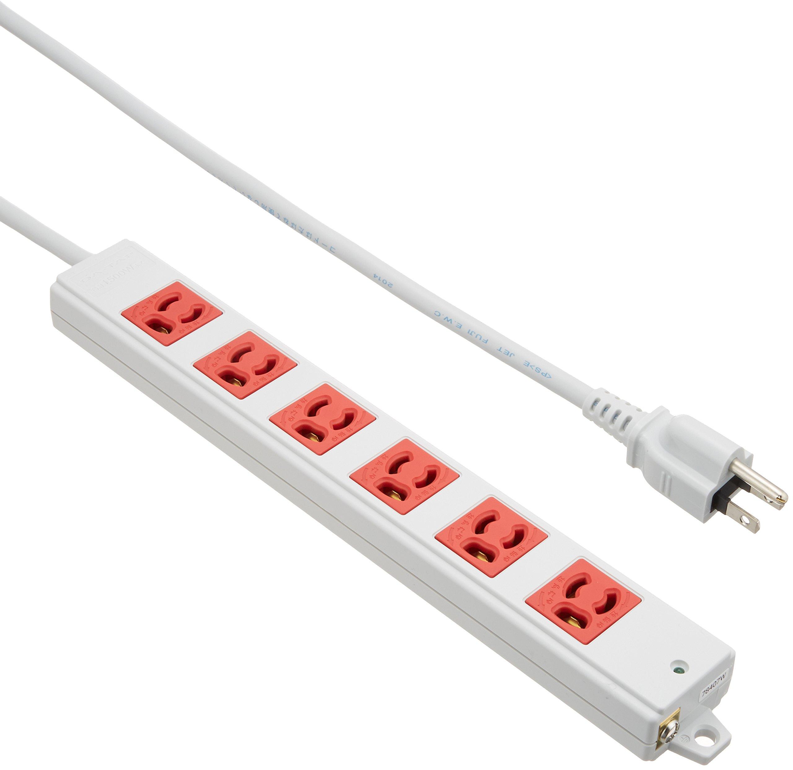 Sanwa Supply Construction Site Tap, 3-Pole, 6-Outlet, 3m, Red, TAP-K6-3R