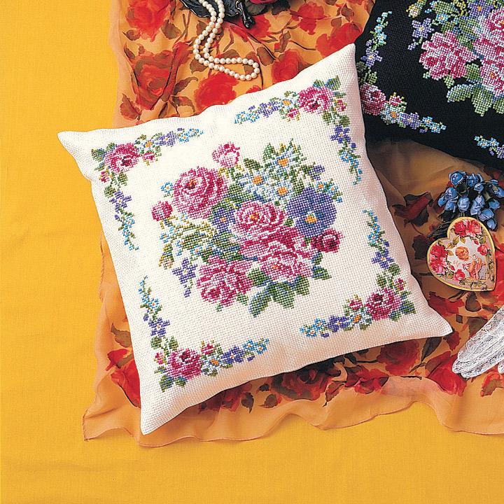 Olimpas Silk Cross Stitch Embroidery Kit Cushion Romantic Flower Beige 5859