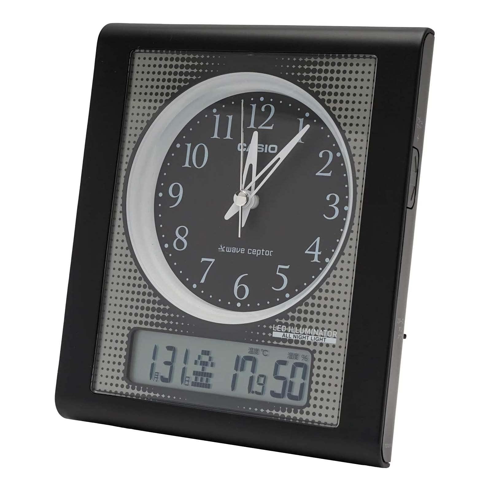 CASIO Alarm Clock, Radio-Controlled, Analog, Permanent Backlight, Temperature, Humidity, Calendar Display, Black TQT-351NJ-1JF 16.0 × 13.7 × 8.7 cm