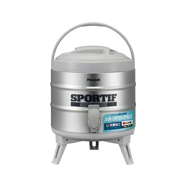 Peacock Thermos Industrial (The-peacock) Peacock Water Jug 6.1L Made in Japan Keeps Cold/Keeps Warm Easy to Clean Wide Mouth Excellent Cooling Retention Lightweight Antibacterial Lever-Style Keeper Easy Pouring Large Capacity Jug Stainless Steel Gray INS-60K H