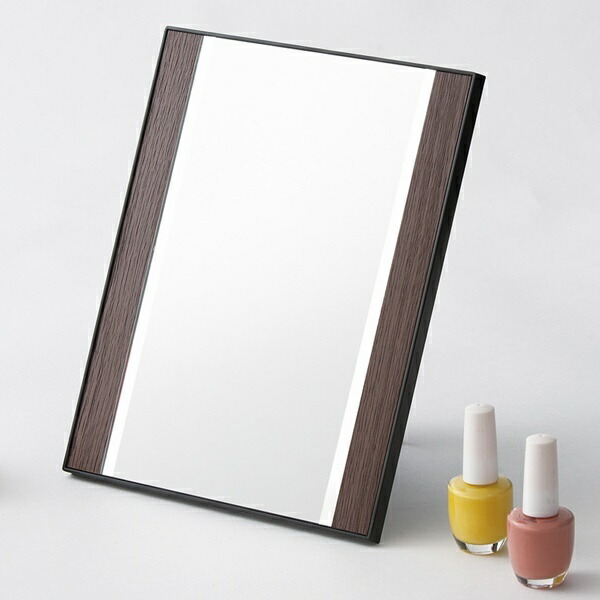 Nagai Kousan Cosmetic Mirror Desk Mirror Wood Grain Pattern Dark Brown Adjustable Angle Foldable WILSON NK-269