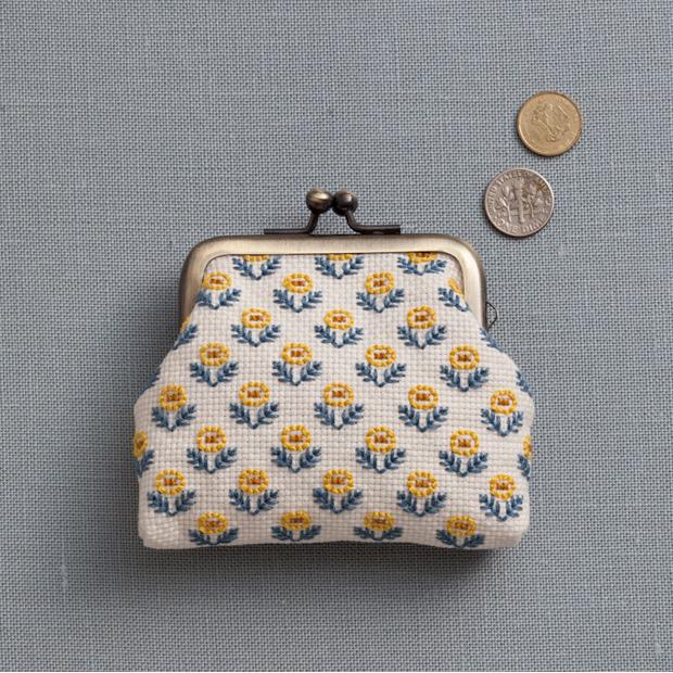 Lucian “Earth Stitch” Fabric Accessories: Coin Purse with Yellow Wildflowers 2309