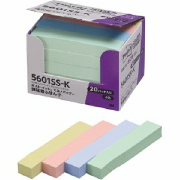 Post-it Notes, Strong Adhesive, Pastel Colors, 75×14mm, 90 Sheets × 20 Packs, 5601SS-K