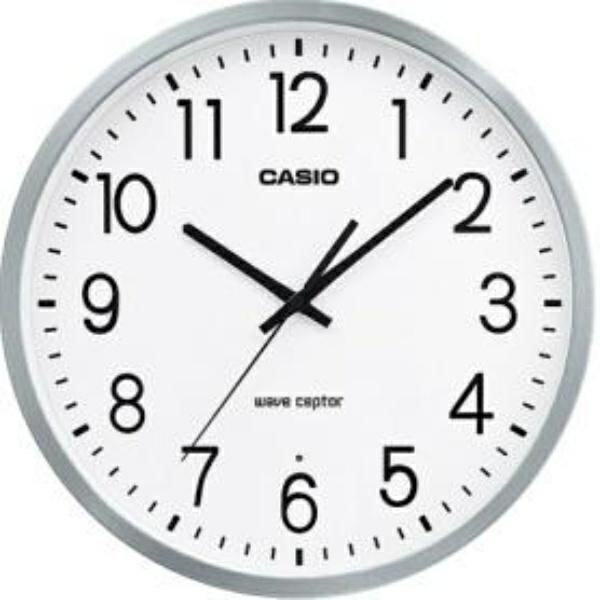 CASIO Wall Clock, Radio-Controlled Clock, Silver Analog, Aluminum Frame, Night-Time Second Hand Stop, IQ-2100J-8JF