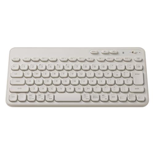 ELECOM Wireless Keyboard Bluetooth Membrane Compact Dual Device Switching Disable Caps Lock Switch Built-in OS Auto-Detection 5 Million Keystroke Durability Antibacterial Windows/macOS/ChromeOS/iOS/iPadOS/Android Compatible Ivory TK-CM10BMKIV