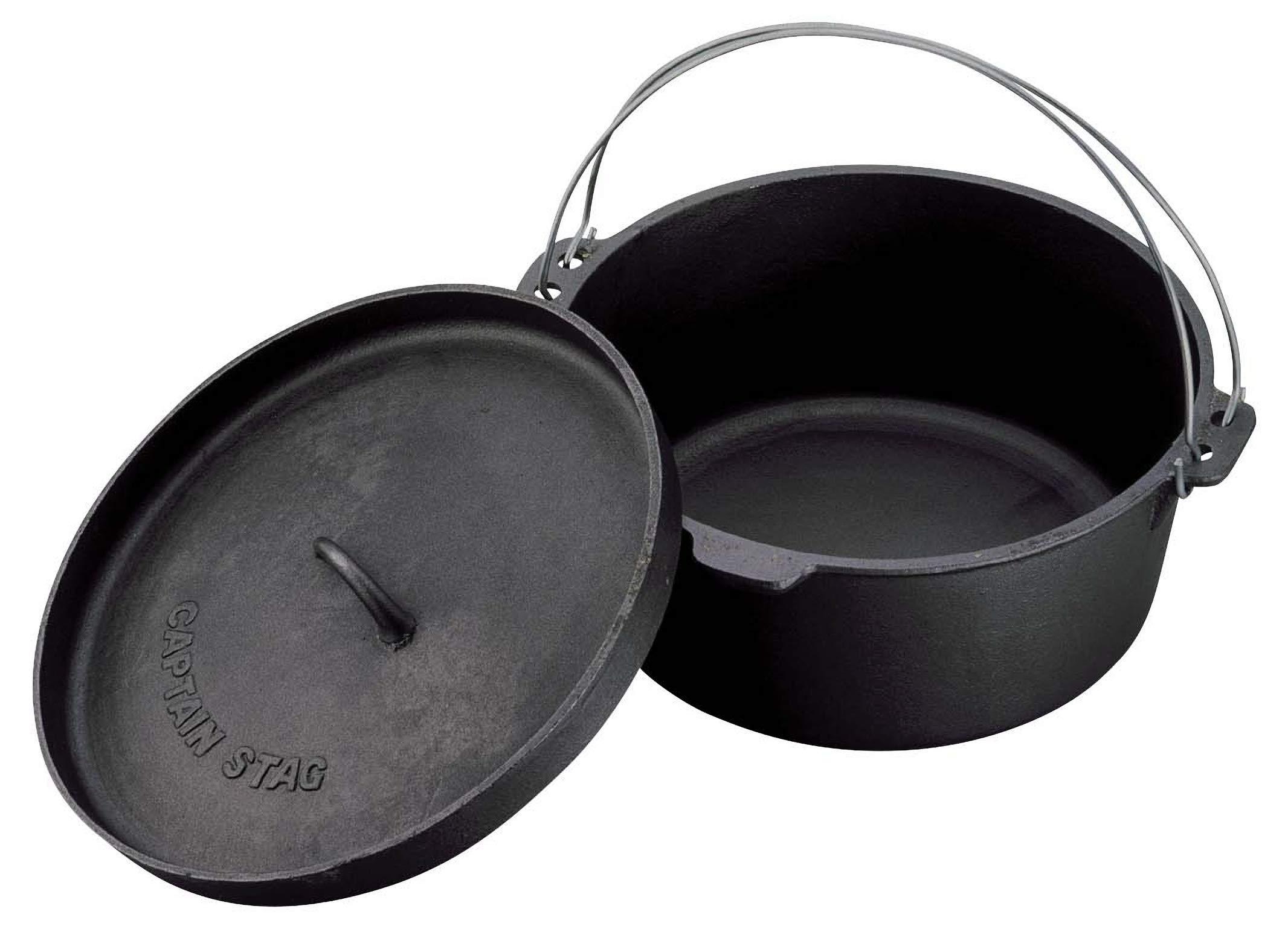 CAPTAIN STAG Camping Barbecue Dutch Oven Cast Iron 25cm No Seasoning Required UG-3046