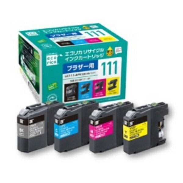 Ecolica Recycled Ink Cartridge 4-Color Pack [Brother: LC111-4PK Compatible] ECI-BR111-4P 1 Box (4 Cartridges: 1 Each Color)