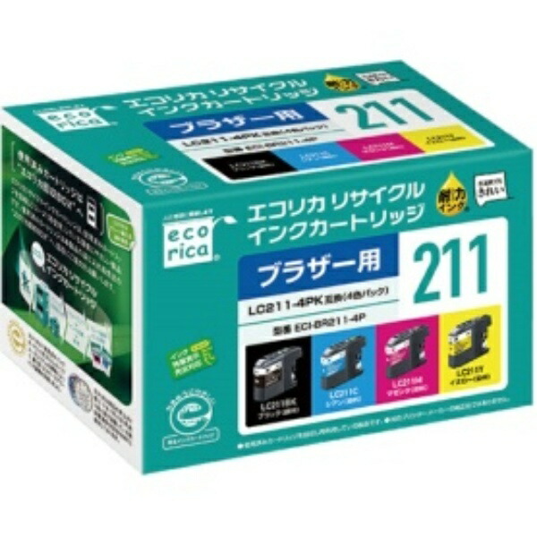 Ecolica Recycled Ink Cartridge 4-Color Pack [Brother: LC211-4PK Compatible] ECI-BR211-4P 1 Box (4 Cartridges: 1 Each Color)