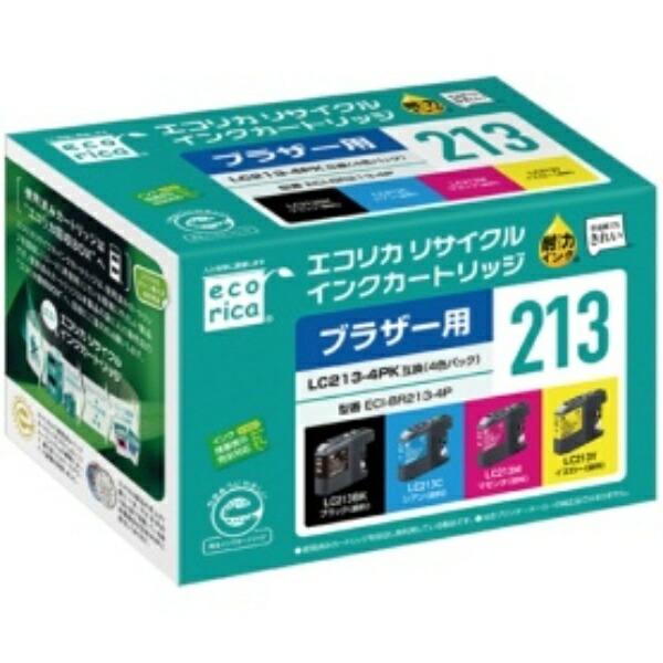 Ecolica Recycled Ink Cartridge 4-Color Pack [Brother: LC213-4PK Compatible] ECI-BR213-4P 1 Box (4 Cartridges: 1 Each Color)