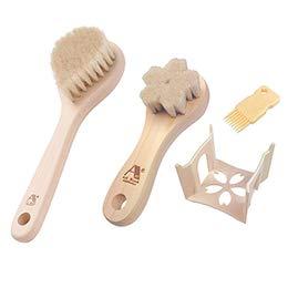 Art Brush Co. White Horsehair Body Brush Shizuku + Goat Hair Facial Brush Sakura (with Stand) 812555+8079332