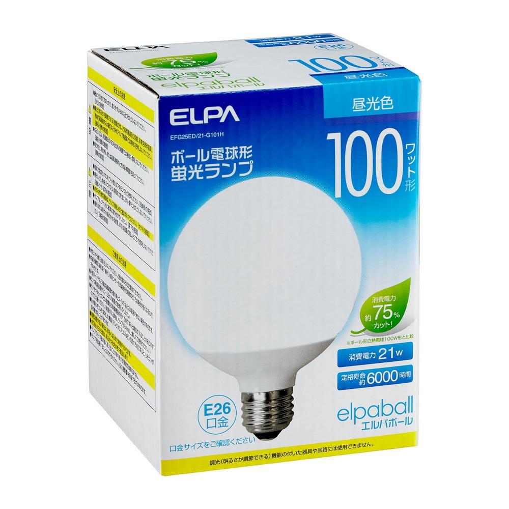 ELPA G-Type 100W Equivalent Bulb-Shaped Fluorescent Lamp 100V 21W 1230lm 3-Band Daylight Color EFG25ED/21-G101H