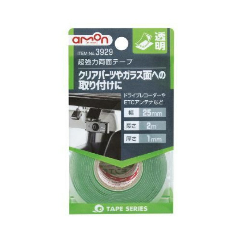Amon Super Strong Double-Sided Tape (For Clear Parts, Glass Surfaces, etc.) For Both Interior and Exterior Use Transparent Width 25mm × Length 2m × Thickness 1mm 3929