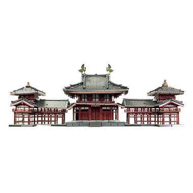 Tenyo Metallic Nano Puzzle Multi-Color Famous Castles & Historic Buildings Series World Heritage Site Byodoin Phoenix Hall T-MP-016M Stainless Steel Material No Adhesive Required Thickness 0.2mm Ultra-Precision Laser Cutting Craft Project 3D Model Brass