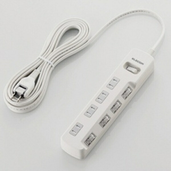 ELECOM Power Strip with Surge Protector, Master & Individual Switches, Swing Plugs, Dust Shutters, 4 Outlets, 5m, White T-K8A-2450WH