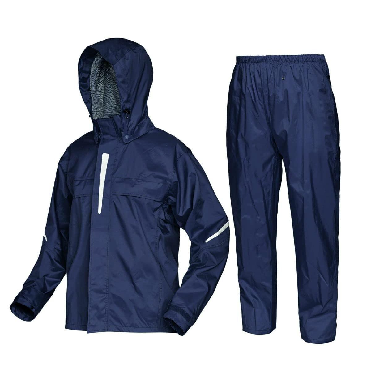 [Document] Rain Suit Waterproof Full Mesh Lining 3D Cut Easy Movement All-Directional Ventilation & Reflectors All-Mind Suit Navy M