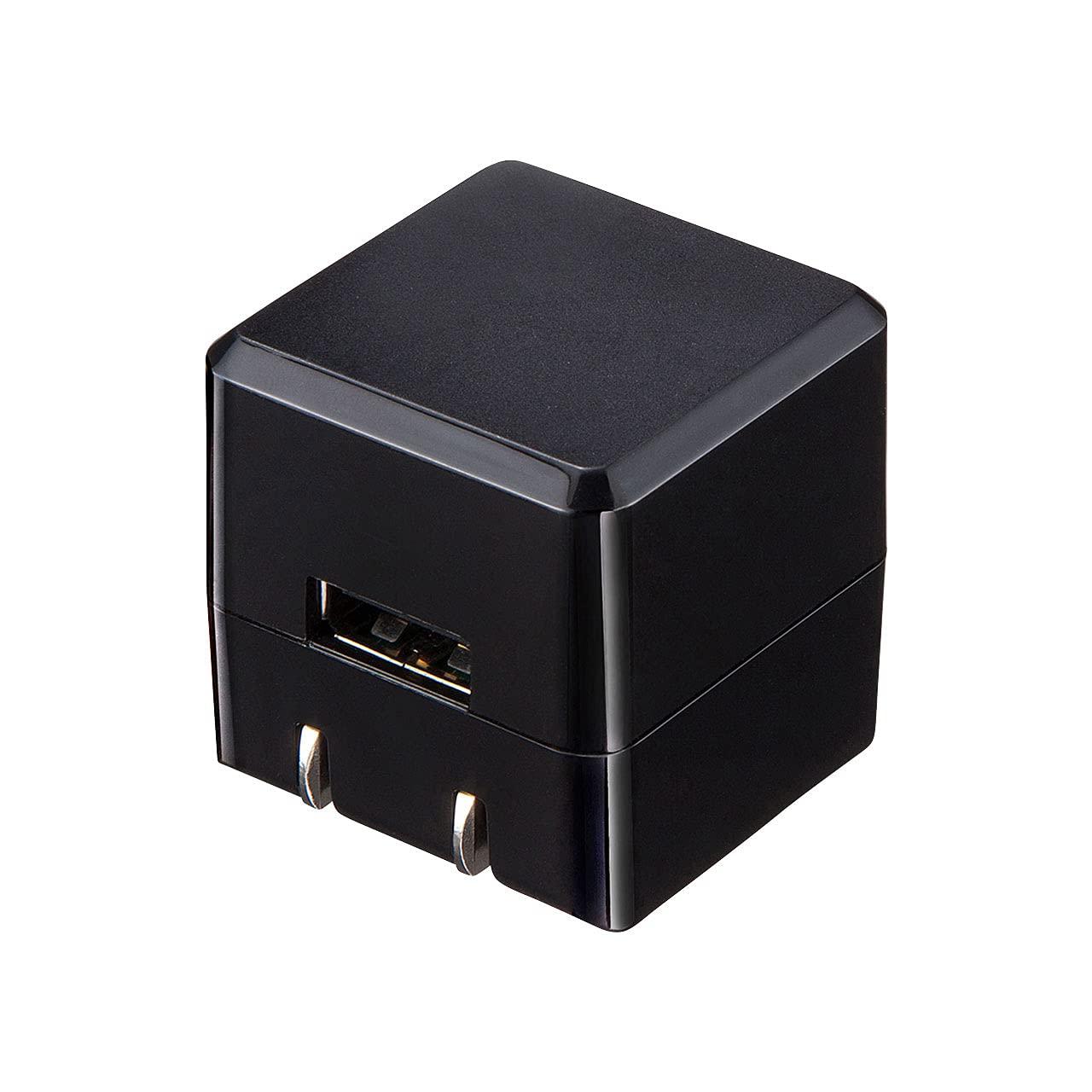 Sanwa Supply Cube-Shaped USB Charger USB × 1 Port (1A) Compact High-Durability Type Black ACA-IP70BK