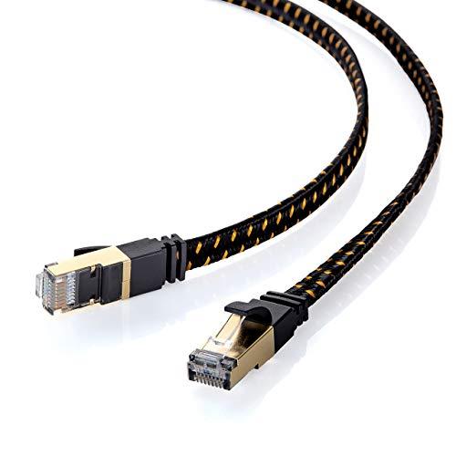 Sanwa Supply LAN Cable for TV CAT8 Mesh Flat 40/25Gbps/2000MHz Gigabit Ethernet Cable RJ45 Connector with Clip Break Prevention (1m) Black KB-T8MEFL-01BK