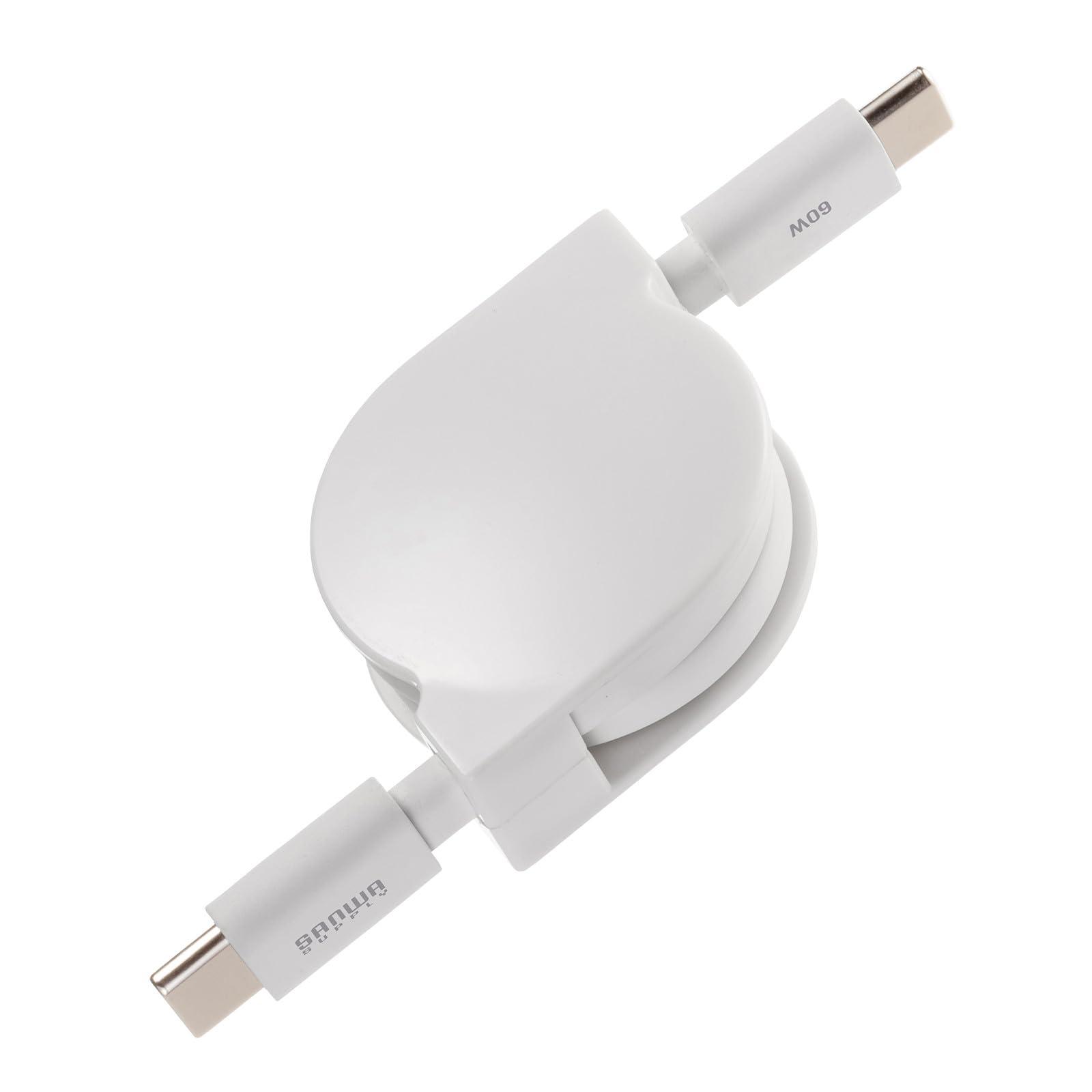 Sanwa Supply USB 2.0 Type-C Retractable Cable PD60W White KU-CCP60M08W