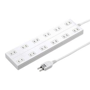Sanwa Supply Power Strip 12 Outlets, 2P, 3m Length, Rear Magnet, Dust-Proof Shutters, Swing Plugs, White TAP-2312-3W
