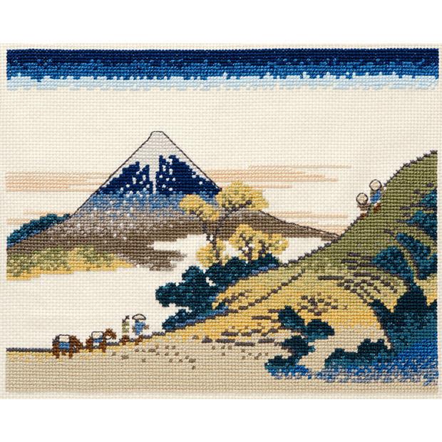 Olympus Silk Cross Stitch Embroidery Kit: Hokusai's Thirty-Six Views of Mount Fuji - Koshu Inumegatoge Pass - Beige 7138