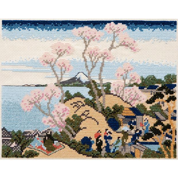 Olimpas Silk Cross-Stitch Embroidery Kit: Hokusai's Thirty-Six Views of Mount Fuji - Tōkaidō Shinagawa Gotenyama no Fuji - Beige 7139
