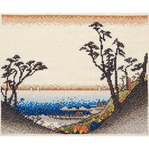 Olimpas Silk Cross-Stitch Embroidery Kit: Hiroshige's Fifty-Three Stations of the Tōkaidō: Shirasaka, Shiozaka View, Beige 7142