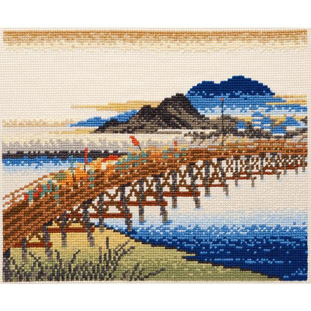 Olimpas Silk Cross-Stitch Embroidery Kit: Hiroshige's Fifty-Three Stations of the Tōkaidō: Okazaki, Yahagi Bridge - Beige 7143