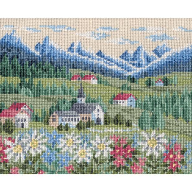 Olympus Silk Cross Stitch Embroidery Kit Flower Garden Blooming Landscape Alps Beige 7309