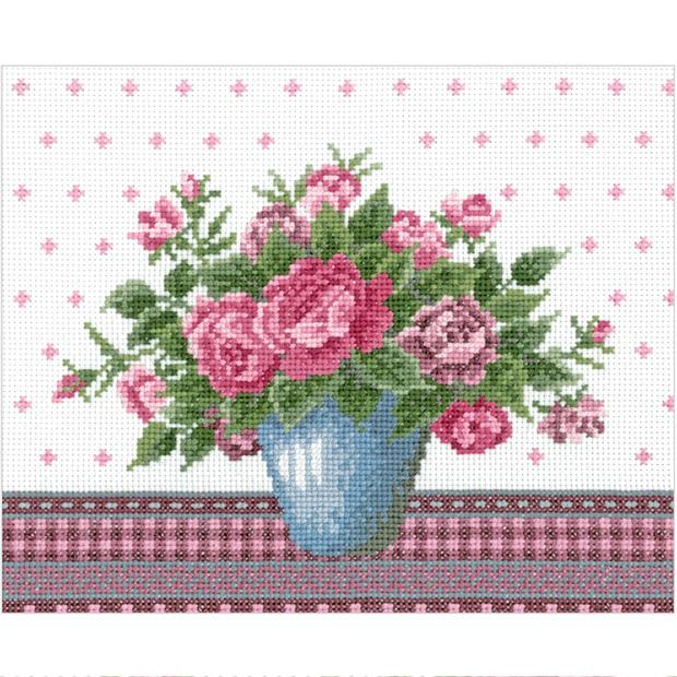 Olimpas Silk Embroidery Kit: Roses and Light Blue Vase 7479