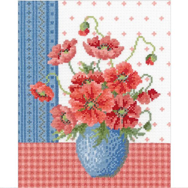 Olimpas Silk Embroidery Kit: Poppy and Blue Vase 7482