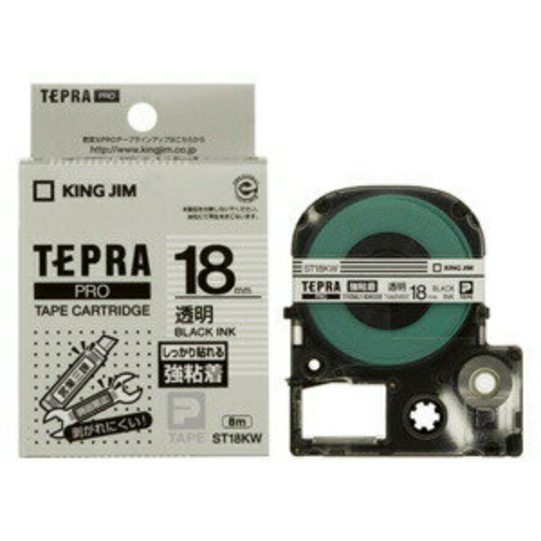 King Jim Tepla PRO Tape Cartridge Strong Adhesive 18mm Transparent Label/Black Text Length 8m ST18KW