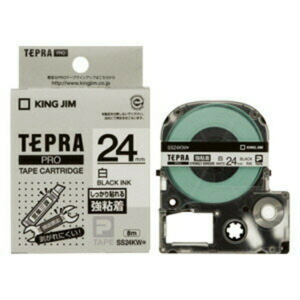 Kingjim Tepla PRO Tape Cartridge, Strong Adhesive, 24mm White Label/Black Text, Length 8m SS24KW